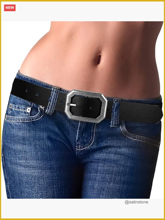 Women\'s Reversible Leather Belt with Vintage Silver Buckle main image 4